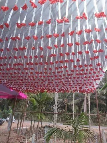 Red and white ceiling garland décor